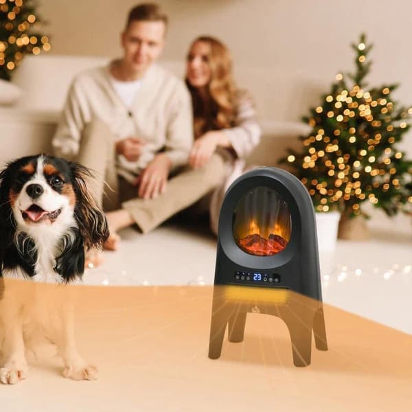 Rootz-tilanlämmitin - Sähkölämmitin - 3 tilaa - 10-49°c - Kaukosäätimellä - Led Flames Vapaasti seisova - Musta - 33,7 x 25,5 x 60,4 cm