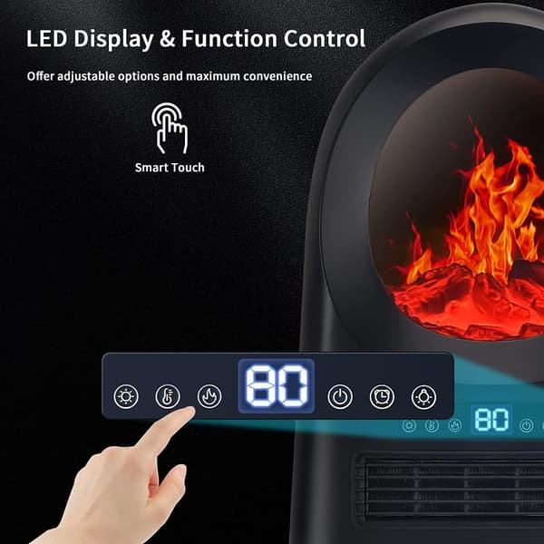 Rootz-tilanlämmitin - Sähkölämmitin - 3 tilaa - 10-49°c - Kaukosäätimellä - Led Flames Vapaasti seisova - Musta - 33,7 x 25,5 x 60,4 cm