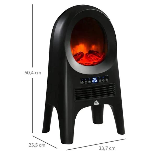 Rootz-tilanlämmitin - Sähkölämmitin - 3 tilaa - 10-49°c - Kaukosäätimellä - Led Flames Vapaasti seisova - Musta - 33,7 x 25,5 x 60,4 cm