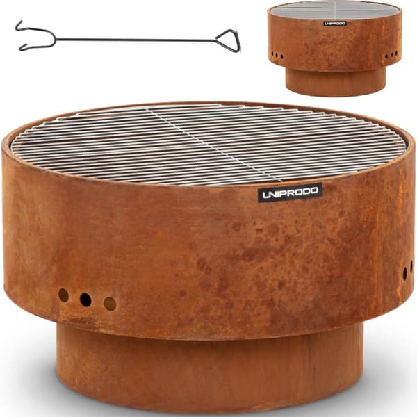 Havepejs med rist og poker 60 x 60 x 34,5 cm - rusteffekt