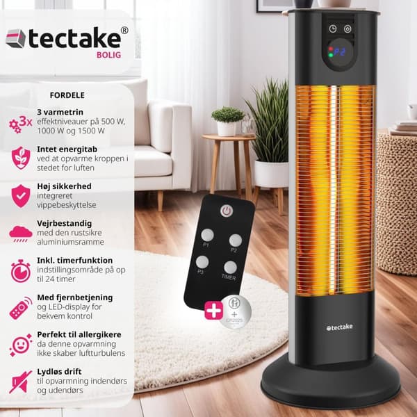 Infrarød varmelampe Solaris Terra 1500W med timerfunktion - sort
