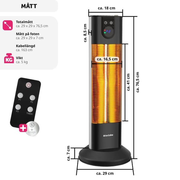 Infravärmare Solaris Terra 1500W med timerfunktion - svart