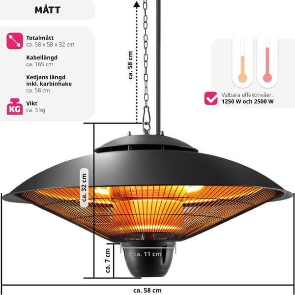 Infravärmare Solaris Orbit 2500W, aluminiumhölje - svart
