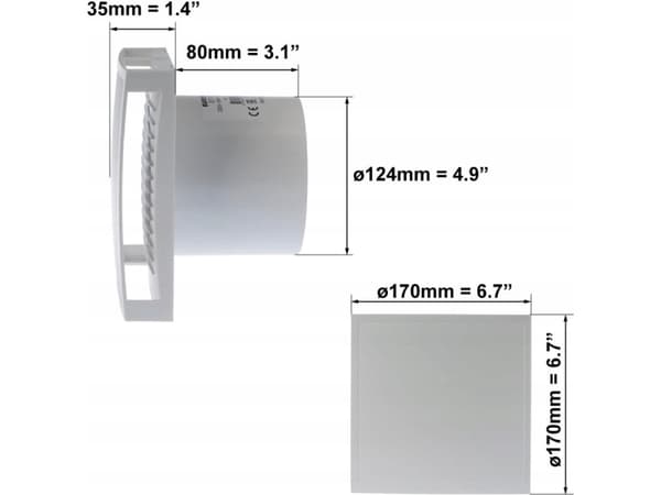 Household fan E-EXTRA EET125TH, DN125, with timer and humidity sensor