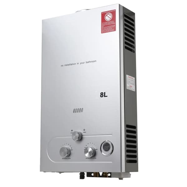 LPG Gas Varmvattenberedare, 16 kW, minsta varmvattenutgång, ingen installation krävs,Ljusgrå, 8L