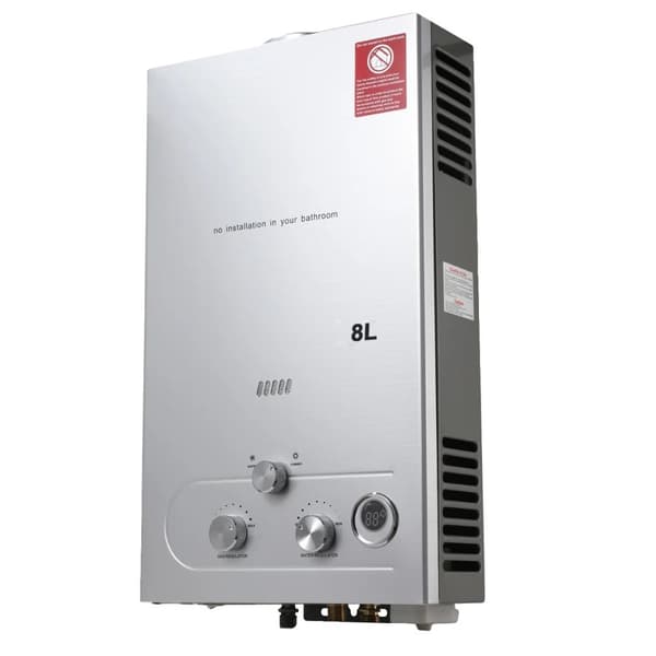 LPG Gas Varmvattenberedare, 16 kW, minsta varmvattenutgång, ingen installation krävs,Ljusgrå, 8L