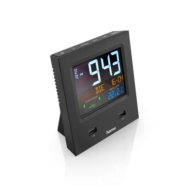 HAMA Vekkerklokke Dual-USB USB-lading Svart