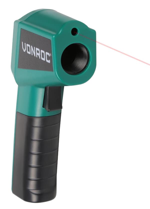 VONROC Termometer - Digitalt - infrarødt | Batteridrevet | med laser | Inkl. 2x AAA Batterier