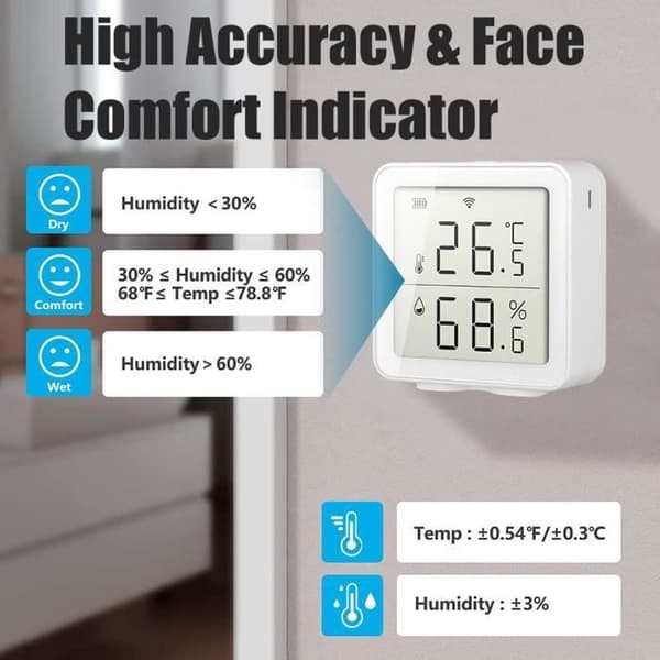 Smart WiFi fuktsensor Hygrometer Digital LCD temperatur- och luftfuktighetssensor termometer väderstation