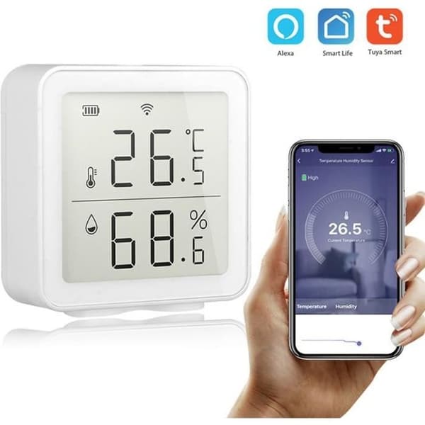 Smart WiFi fuktsensor Hygrometer Digital LCD temperatur- och luftfuktighetssensor termometer väderstation