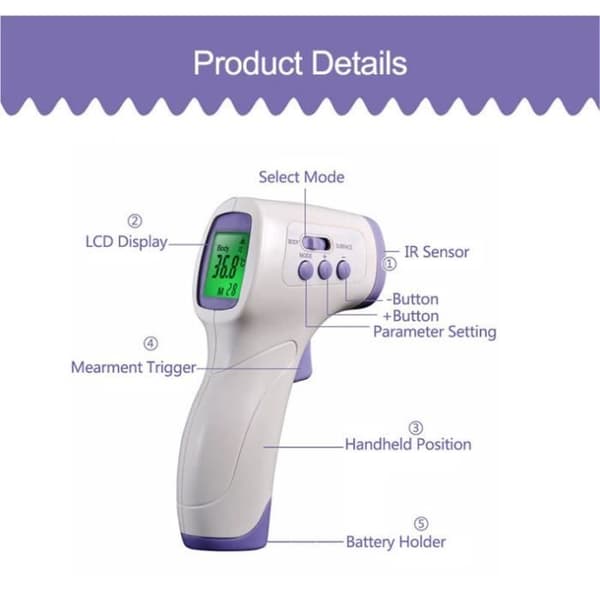 Infraröd termometer - MÄRKE - Modell - 3-färgad display - Kontaktlös - Omedelbar avkänning