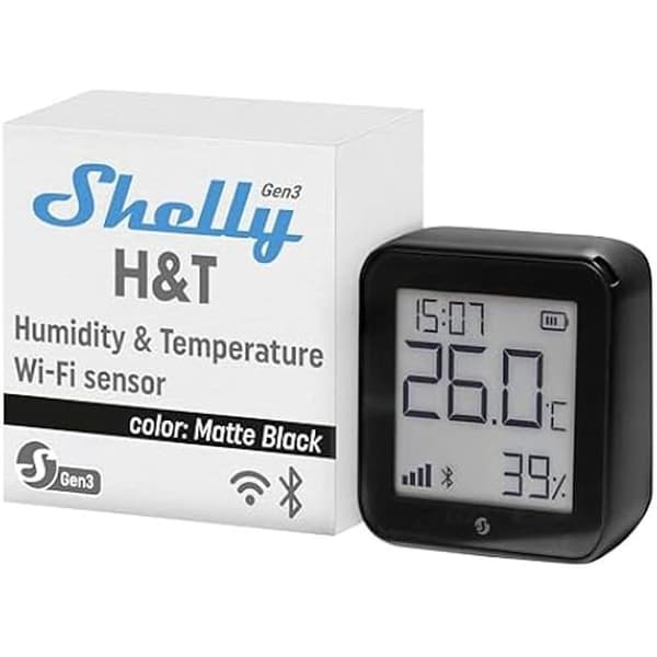 Temperatur- och fuktighetssensor - SHELLY - H&amp;T Gen3 - Svart - Wi-Fi - Dubbel strömförsörjning
