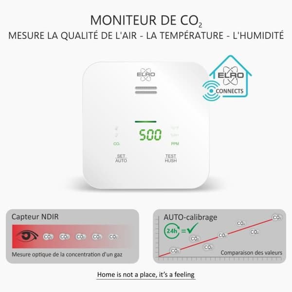 ELRO Connects SF500CO2 Smart Wifi CO2-mätarsats - komplett set med anslutningsbar luftkvalitetsmätare + K2-kontakt