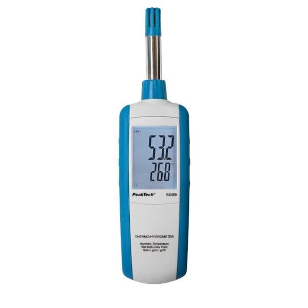 PeakTech 5039 Termohygrometer med daggpunkts- och våtbulb, multifunktionell LCD-skärm
