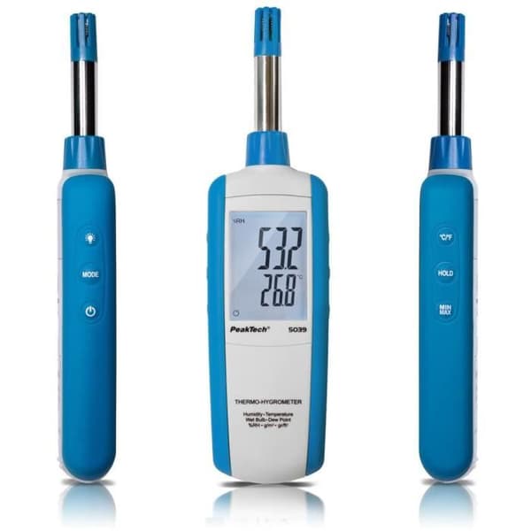 PeakTech 5039 Termohygrometer med daggpunkts- och våtbulb, multifunktionell LCD-skärm