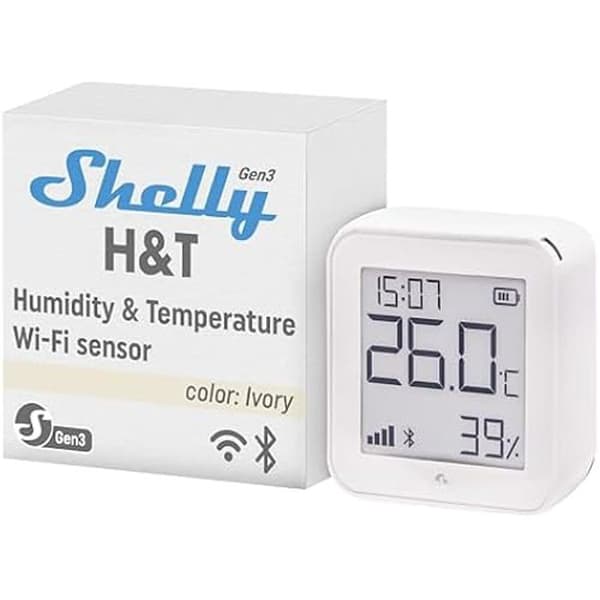 Ansluten temperatur- och fuktighetssensor - SHELLY - H&T Gen3 - Elfenben - Wi-Fi - Dubbel strömförsörjning