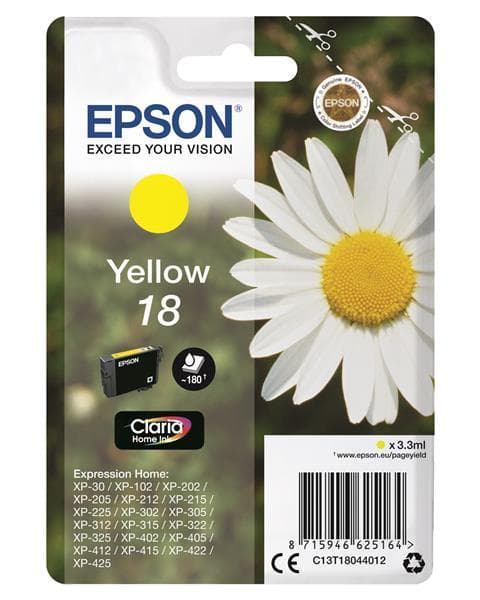 Epson 18 - 3.3 ml - gul - original - bläckpatron - för Expression Home XP-212, 215, 225, 312, 315, 322, 325, 412, 415, 422, 425
