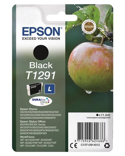 Epson T1291 - 11.2 ml - L-storlek - svart - original - blister - bläckpatron - för Stylus SX230, SX235, SX430, SX438, WorkForce WF-3010, 3520, 3530, 3540, 7015, 7515, 7525