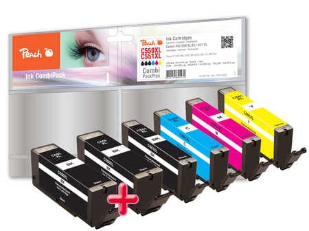 Peach Combi-Pack PLUS - 6-pack - XL-Yield - svart, gul, cyan, magenta, fotosort - kompatibel - blekkpatron (alternativ for: Canon CLI-551XL, Canon PG