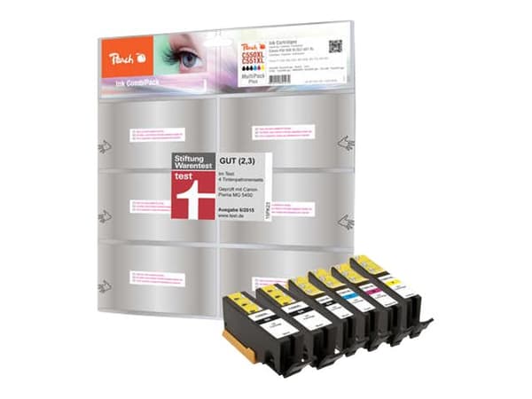 Peach Combi-Pack PLUS - 6-pack - XL-Yield - svart, gul, cyan, magenta, fotosort - kompatibel - blekkpatron (alternativ for: Canon CLI-551XL, Canon PG