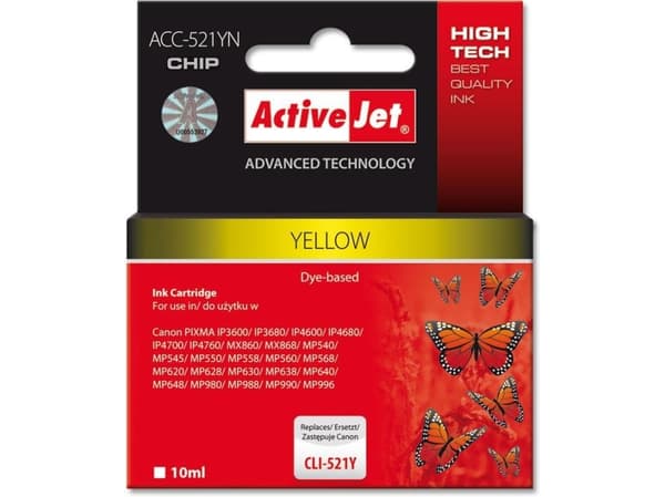 Activejet ACC-521YN, Korkea (XL) värintuotto, Väripohjainen muste, 10 ml, 1 kpl, Kertapakkaus
