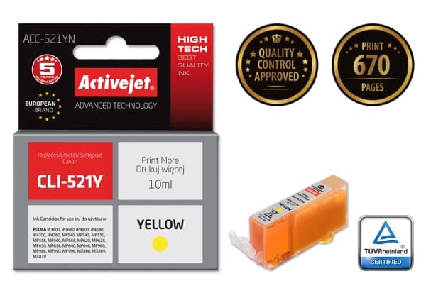 Activejet ACC-521YN, Korkea (XL) värintuotto, Väripohjainen muste, 10 ml, 1 kpl, Kertapakkaus