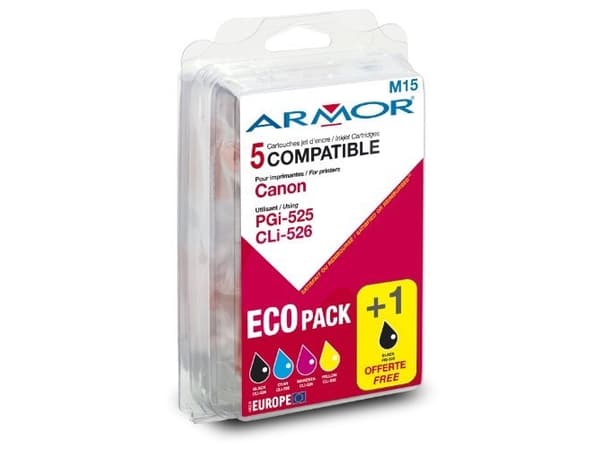 Peach Combi-Pack - 5-pack - svart, gul, cyan, magenta - kompatibel - bläckpatron (alternativ för: Canon CLI-526BK, Canon CLI-526C, Canon CLI-526M, Ca