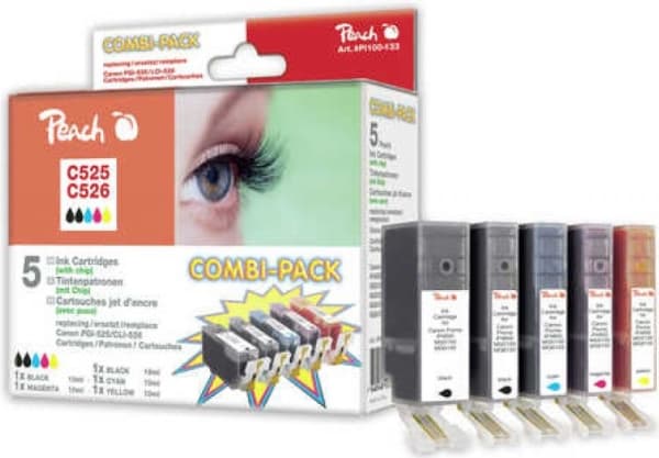 Peach Combi-Pack - 5-pack - svart, gul, cyan, magenta - kompatibel - bläckpatron (alternativ för: Canon CLI-526BK, Canon CLI-526C, Canon CLI-526M, Ca