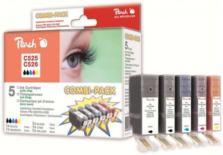 Peach Combi-Pack - 5-pack - svart, gul, cyan, magenta - kompatibel - bläckpatron (alternativ för: Canon CLI-526BK, Canon CLI-526C, Canon CLI-526M, Ca