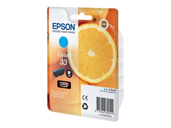 Epson 33 - 4.5 ml - cyan - original - blister - bläckpatron - för Expression Home XP-635, 830; Expression Premium XP-530, 540, 630, 635, 640, 645, 83