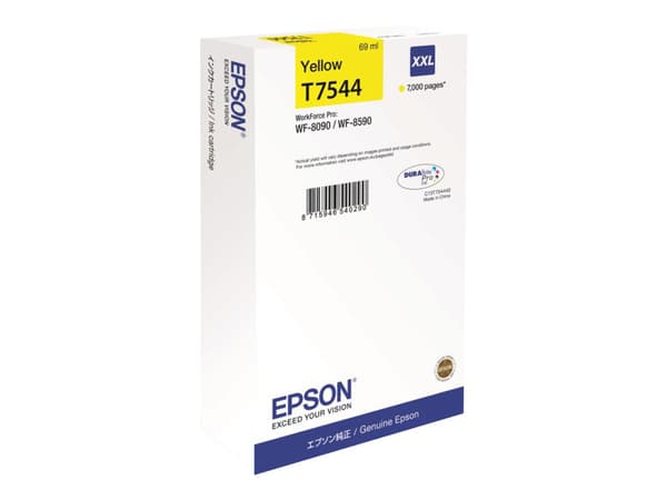 Epson T7544 - 69 ml - XXL-størrelse - gul - original - blekkpatron - for WorkForce Pro WF-8090, WF-8090 D3TWC, WF-8090DW, WF-8590, WF-8590 D3TWFC, WF