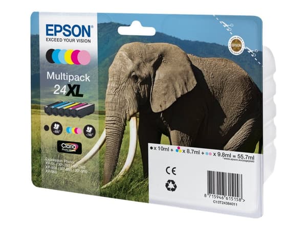 Epson 24XL Multipack - 6-pack - 55.7 ml - XL - svart, gul, cyan, magenta, ljus magenta, ljus cyan - original - blister - bläckpatron - för Expression