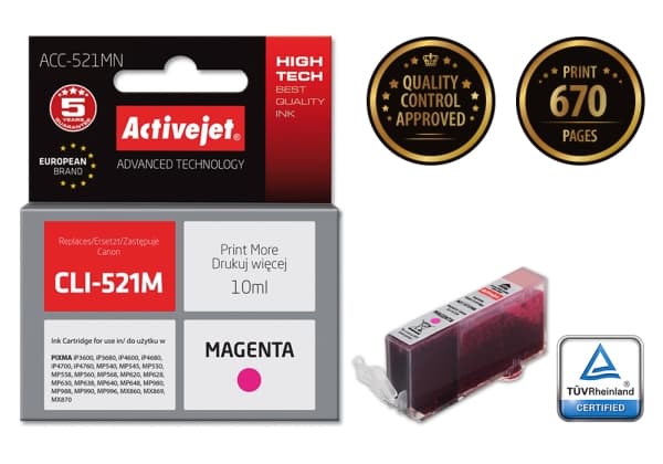 Activejet ACC-521MN, Korkea (XL) värintuotto, Väripohjainen muste, 10 ml, 1 kpl, Kertapakkaus