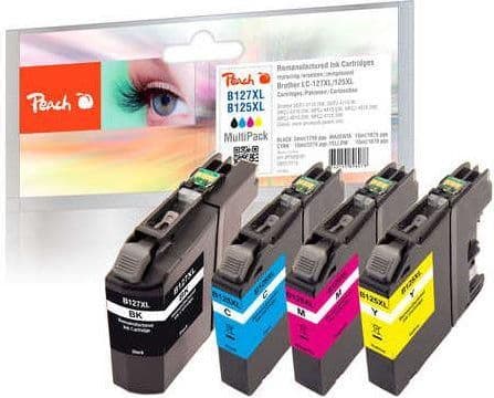 Peach Combi-Pack - 4-pack - svart, gul, cyan, magenta - kompatibel - blekkpatron (alternativ for: Brother LC125XL, Brother LC127XL) - for Brother DCP