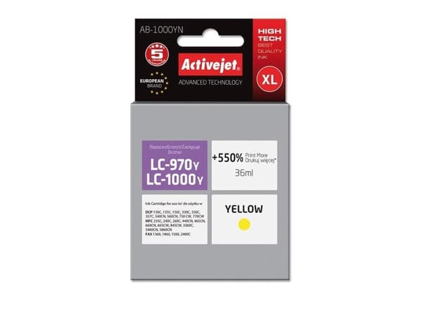Activejet AB-1000YN, Høyt (XL) utbytte, Fargestoffbasert blekk, 36 ml, 1 stykker, Enkeltpakke