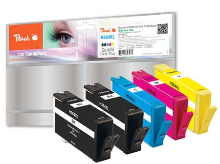 Peach Combi-Pack - 4-pack - svart, gul, cyan, magenta - kompatibel - gjenfabrikert - blekkpatron (alternativ for: HP 364XL) - for HP Deskjet 35XX; Ph