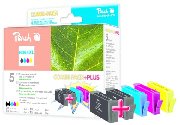 Peach Combi-Pack - 4-pack - svart, gul, cyan, magenta - kompatibel - gjenfabrikert - blekkpatron (alternativ for: HP 364XL) - for HP Deskjet 35XX; Ph