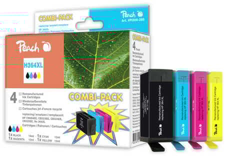 Peach Combi-Pack - 4-pack - svart, gul, cyan, magenta - kompatibel - gjenfabrikert - blekkpatron (alternativ for: HP 364XL) - for HP Deskjet 35XX; Ph