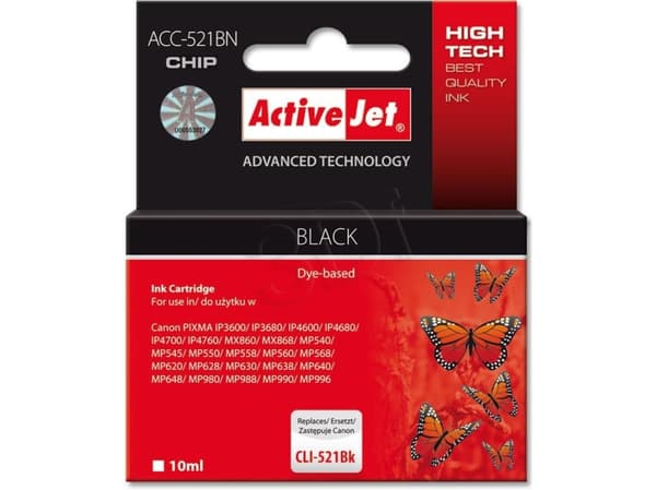 Activejet ACC-521BN, Høyt (XL) utbytte, Sort, Pigmentbasert blekk, 10 ml, 1 stykker, Enkeltpakke