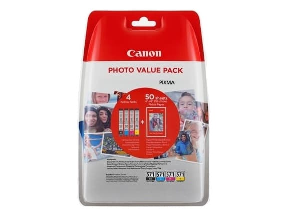 Canon CLI-571 XL C/M/Y/BK Photo Value Pack - 4-pack - 11 ml - svart, gul, cyan, magenta - original - blekkbeholder / papirsett - for PIXMA TS5050, TS