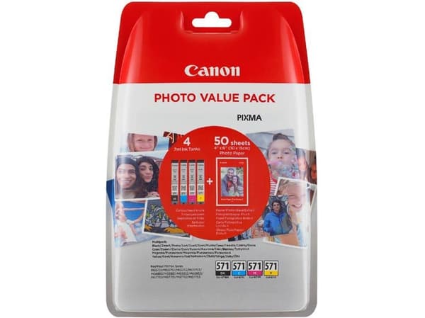 Canon CLI-571 XL C/M/Y/BK Photo Value Pack - 4-pack - 11 ml - svart, gul, cyan, magenta - original - blekkbeholder / papirsett - for PIXMA TS5050, TS
