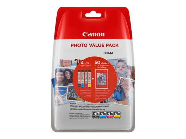 Canon CLI-571 XL C/M/Y/BK Photo Value Pack - 4-pack - 11 ml - svart, gul, cyan, magenta - original - blekkbeholder / papirsett - for PIXMA TS5050, TS