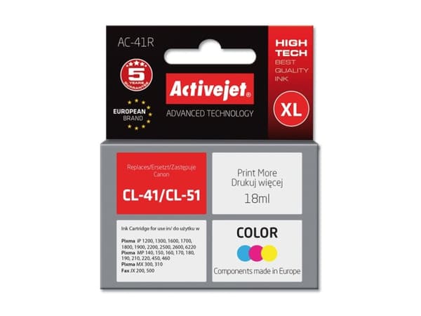 Activejet AC-41, Cyan, Fiolblå, Gult, Pigmentbasert blekk, 1 stykker