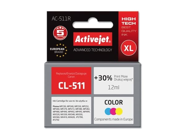 Activejet AC-511R, Hög (XL) avkastning, Färgbaserat bläck, 12 ml, 1 styck, Enpack