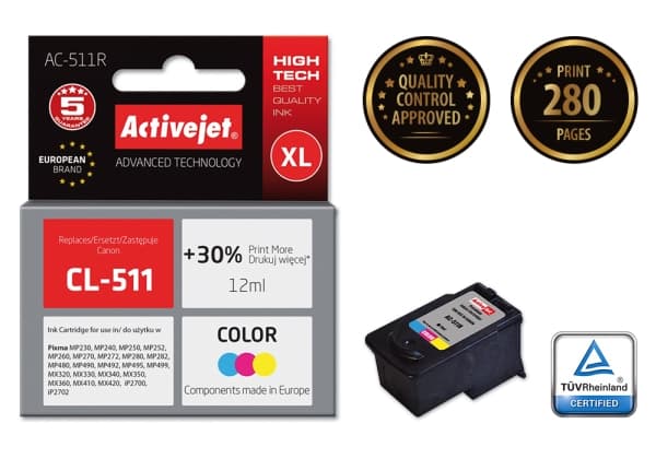 Activejet AC-511R, Hög (XL) avkastning, Färgbaserat bläck, 12 ml, 1 styck, Enpack