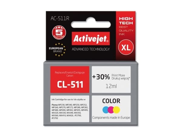 Activejet AC-511R, Hög (XL) avkastning, Färgbaserat bläck, 12 ml, 1 styck, Enpack