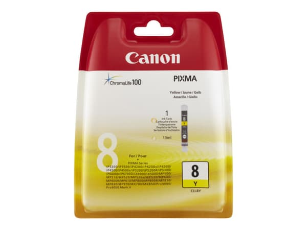 Canon CLI-8Y - 13 ml - gul - original - blekkbeholder - for PIXMA iP3500, iP4500, iP5300, MP510, MP520, MP610, MP960, MP970, MX700, MX850, Pro9000