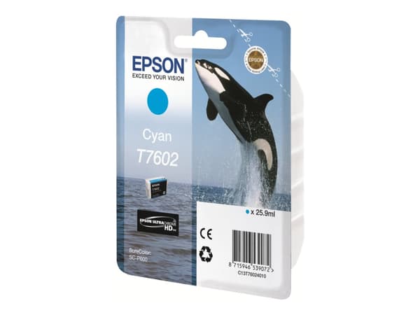 Epson T7602 - 26 ml - cyan - original - blister - blekkpatron - for SureColor P600, SC-P600