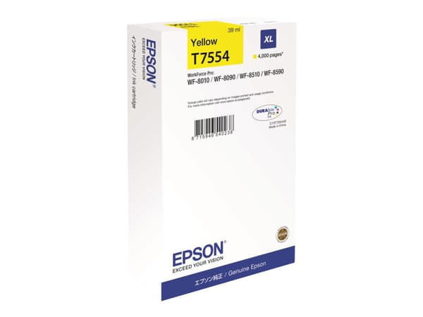 Epson T7554 - 39 ml - XL-størrelse - gul - original - blekkpatron - for WorkForce Pro WF-8010, WF-8090, WF-8090 D3TWC, WF-8510, WF-8590, WF-8590 D3TW