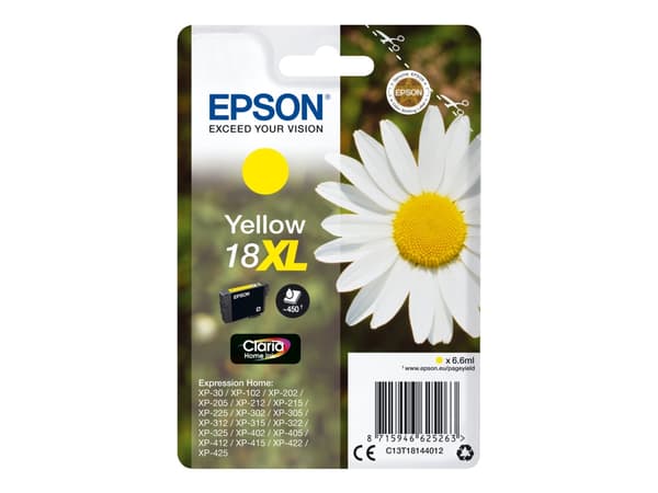 Epson 18XL - 6.6 ml - XL - gul - original - blekkpatron - for Expression Home XP-212, 215, 225, 312, 315, 322, 325, 412, 415, 422, 425